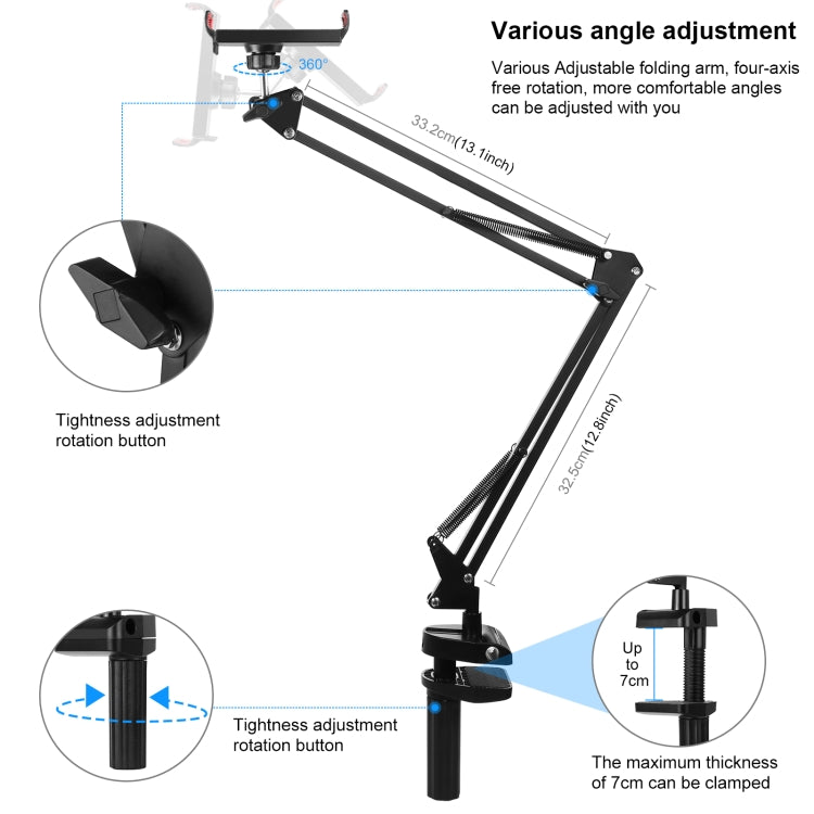 PULUZ Live Broadcast Desktop Articulating Arm Holder with Tablet Clamp