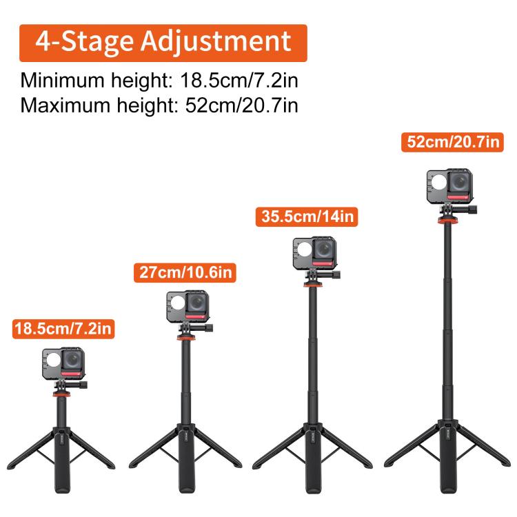 PULUZ Action Camera Extension Tripod Selfie Stick Stand for GoPro, Action Camera Tripod
