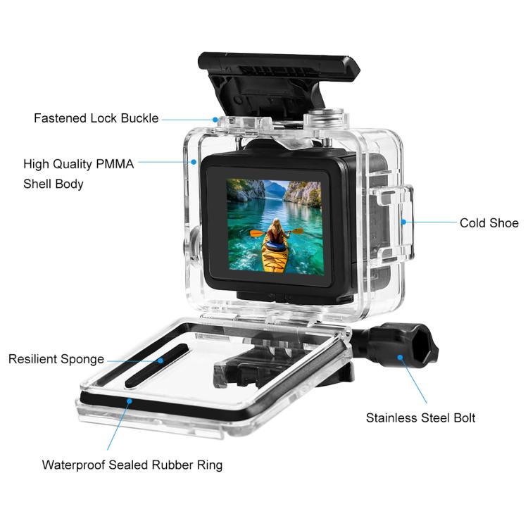 For GoPro HERO 4K 2024 PULUZ 60m / 196ft Waterproof Housing Protective Case with Buckle Basic Mount & Screw, Waterproof Housing Case