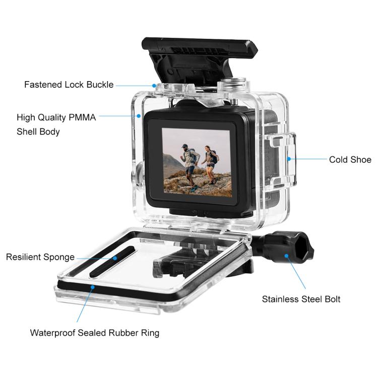 For GoPro HERO 4K 2024 PULUZ 60m / 196ft Waterproof Housing Protective Case with Buckle Basic Mount & Screw, Waterproof Housing Case