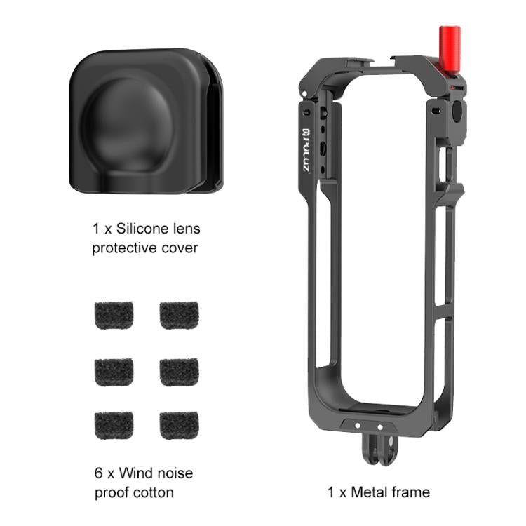 For Insta360 X5 PULUZ Metal Protective Cage Rig Housing Frame with Lens Cover, Metal Protective Cage