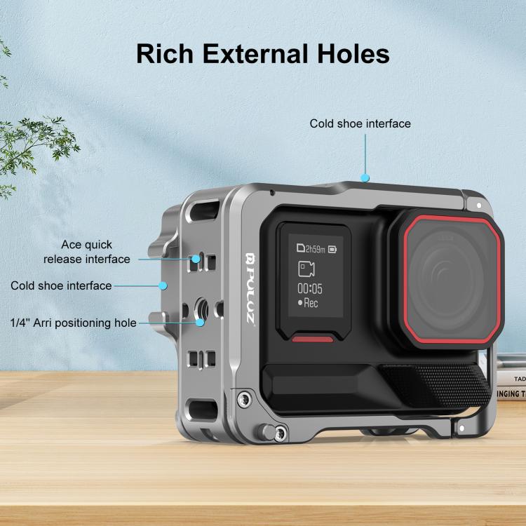 For Insta360 Ace Pro 2 PULUZ Aluminum Alloy Protective Cage Rig Dual Cold Shoe Housing Frame, For Insta360 Ace Pro 2 Meta Cage