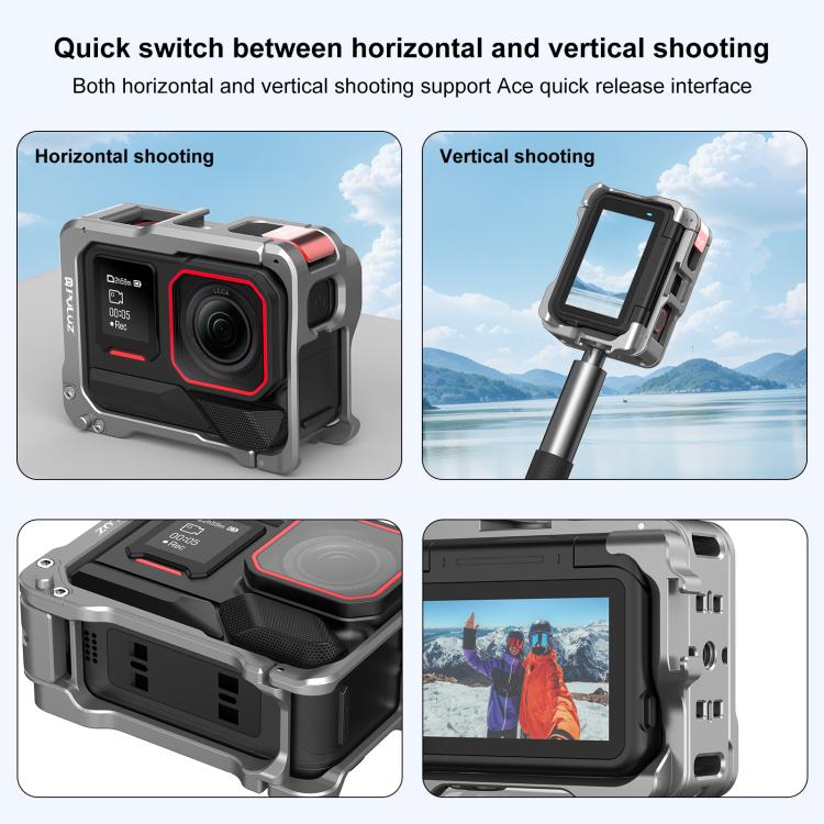 For Insta360 Ace Pro 2 PULUZ Aluminum Alloy Protective Cage Rig Dual Cold Shoe Housing Frame, For Insta360 Ace Pro 2 Meta Cage