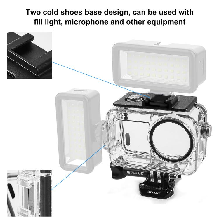For DJI Osmo Action 5 Pro / 3 / 4 PULUZ 60m Underwater Waterproof Housing Diving Case with Cold Shoe & Buckle Basic Mount & Screw, For DJI Osmo Action 3 / 4 Waterproof Case