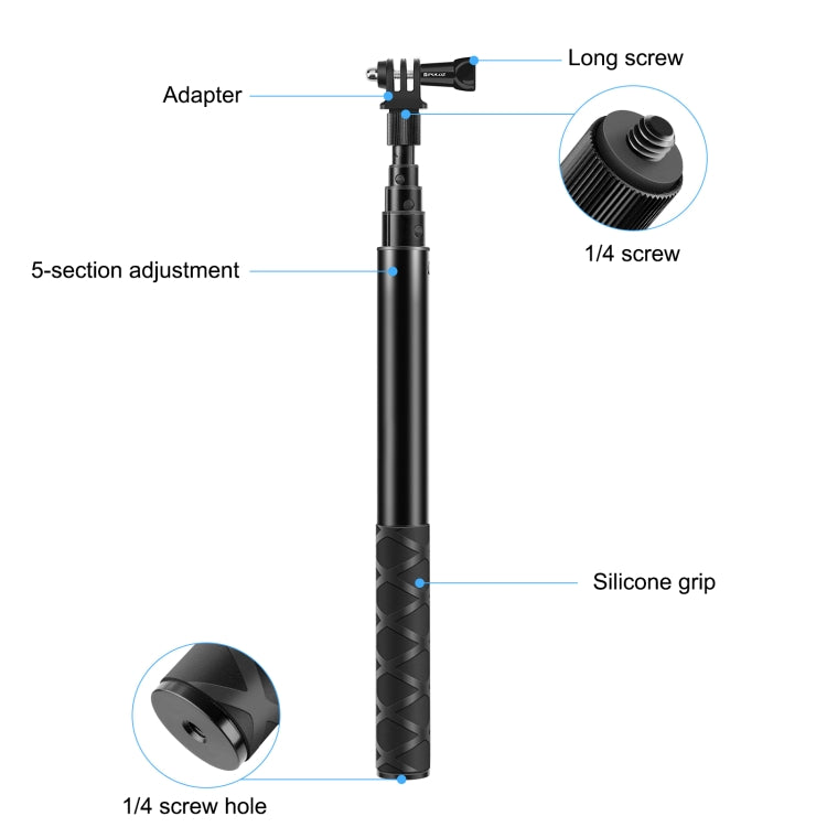 PULUZ 110cm Metal Selfie Stick Monopod with Invisible Adapter Base & Screw for Insta360 One RS / X2 / X3 / X4, 110cm Monopod
