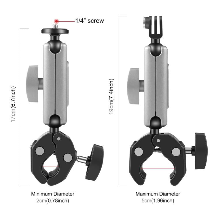 PULUZ Motorcycle Crab Pliers Clip Arm Mount with Mount Adapter & Long Screw