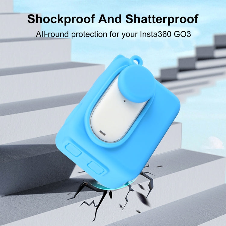 For Insta360 GO 3 PULUZ Camera Charging Case Silicone Case with Lens Cap & Strap, Silicone Case with Lens Cap(Black), Silicone Case with Lens Cap(Blue)