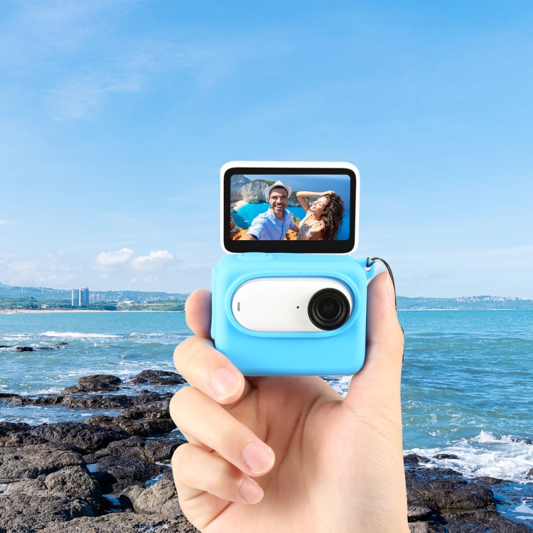 For Insta360 GO 3 PULUZ Camera Charging Case Silicone Case with Lens Cap & Strap, Silicone Case with Lens Cap(Black), Silicone Case with Lens Cap(Blue)