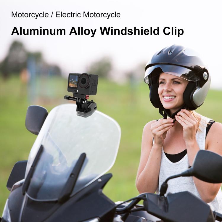 PULUZ Motorcycle Windshield Action Camera Mount Clip for GoPro Hero12 Black / DJI Osmo Action 4 / Insta360 X4 / Ace Pro and Other Action Cameras, Windshield Mount Clip