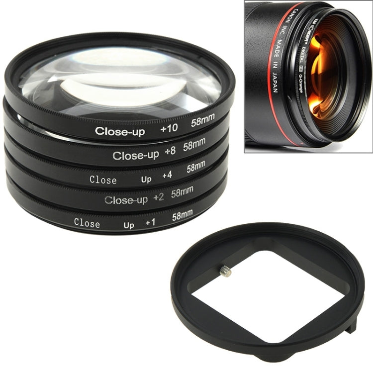 6 in 1 58mm Close-Up Lens Filter Macro Lens Filter + Filter Adapter Ring for GoPro HERO3, 6 in 1 58mm
