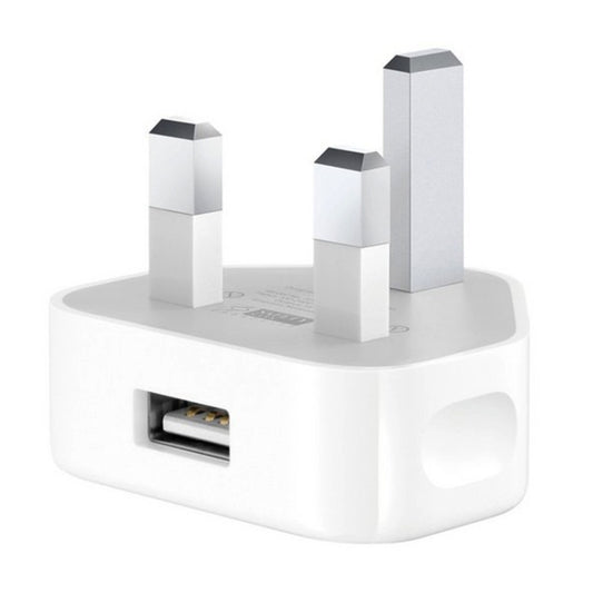 5V 1A UK plug USB charger with compact white design and power indicator light