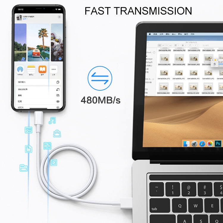 Câble USB de synchronisation de données et de chargement de 2 m pour iPhone, iPad