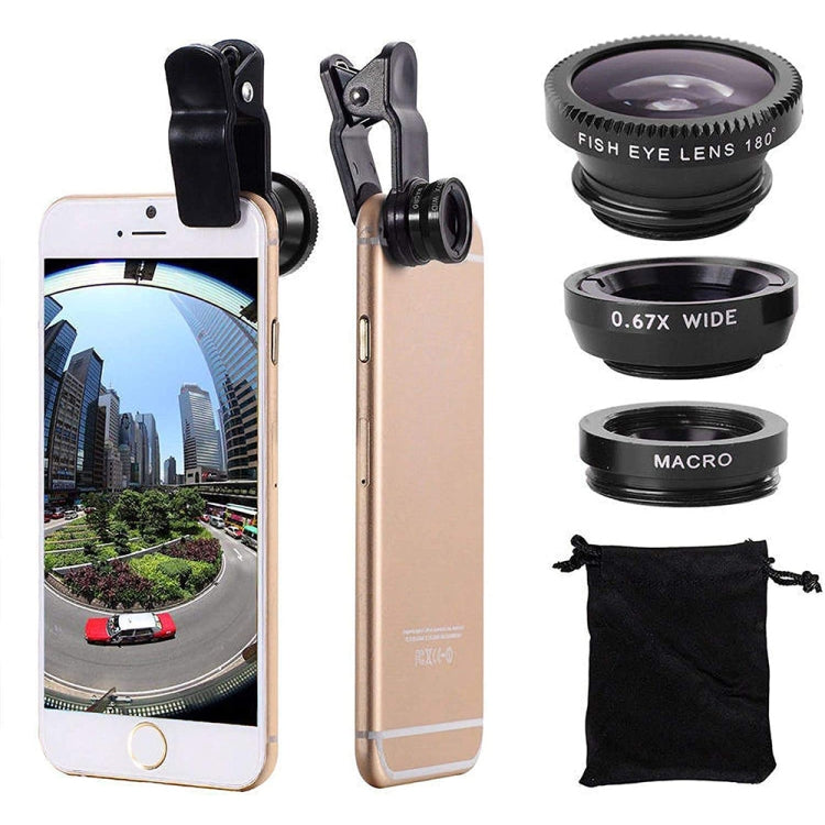 3 in 1 Smartphone Camera Lens Set Fisheye Telephoto Macro for iPhone Galaxy