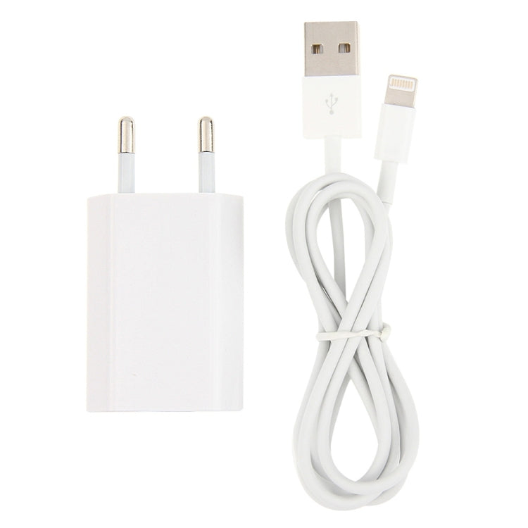 2 in 1 5V 1A EU Plug Travel Charger Adapter with 1m 8-pin Cable For iPhone