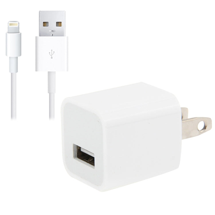 2 in 1 5V 1A US Plug Travel Charger Adapter with 1m 8-pin Cable For iPhone