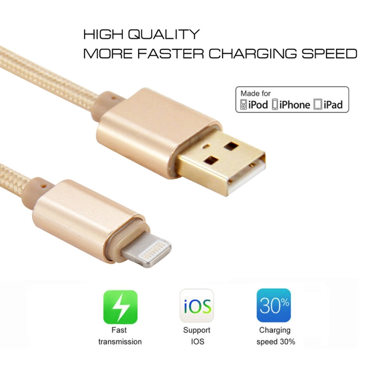 Câble de chargement et de synchronisation de données USB 8 broches à tête métallique tissée de 1 m pour iPhone et iPad