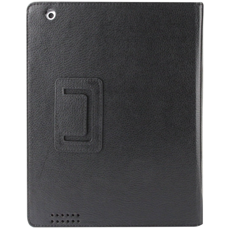 High Quality Litchi Texture Folding Leather with Sleep / Wake-up & Holder Function for iPad 2 / iPad 3 / iPad 4