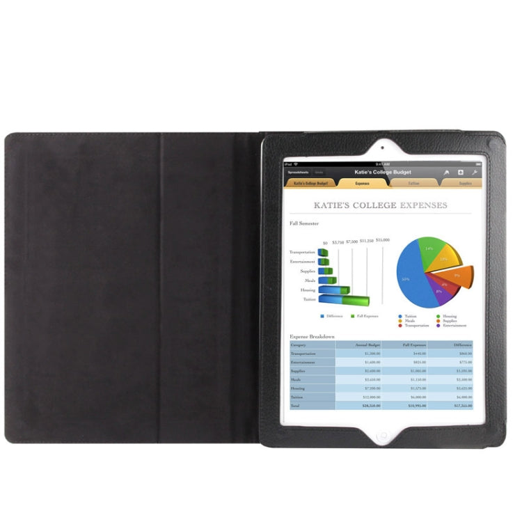 High Quality Litchi Texture Folding Leather with Sleep / Wake-up & Holder Function for iPad 2 / iPad 3 / iPad 4