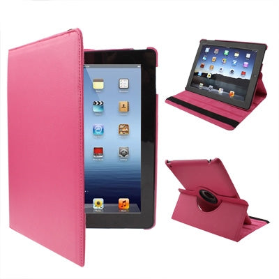 360 Degree Rotatable PU Leather Case with Sleep / Wake-up Function & Holder for New iPad (iPad 3) / iPad 2 / iPad 4, Red Plum