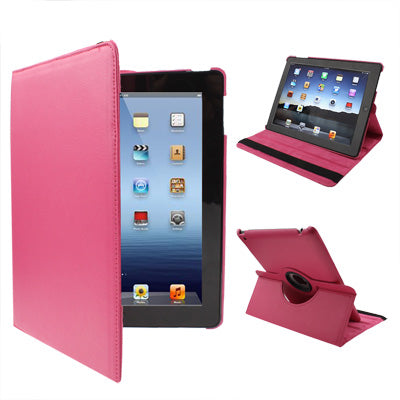 Étui rotatif à 360 degrés en cuir PU avec fonction veille/réveil et support pour nouvel iPad (iPad 3) / iPad 2 / iPad 4, prune rouge