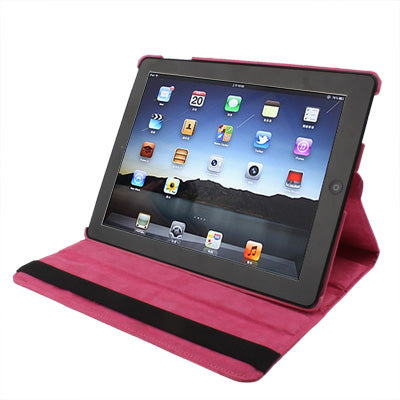 Étui rotatif à 360 degrés en cuir PU avec fonction veille/réveil et support pour nouvel iPad (iPad 3) / iPad 2 / iPad 4, prune rouge