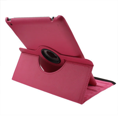 360 Degree Rotatable PU Leather Case with Sleep / Wake-up Function & Holder for New iPad (iPad 3) / iPad 2 / iPad 4, Red Plum