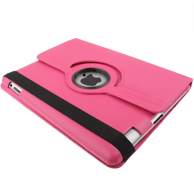 Étui rotatif à 360 degrés en cuir PU avec fonction veille/réveil et support pour nouvel iPad (iPad 3) / iPad 2 / iPad 4, prune rouge
