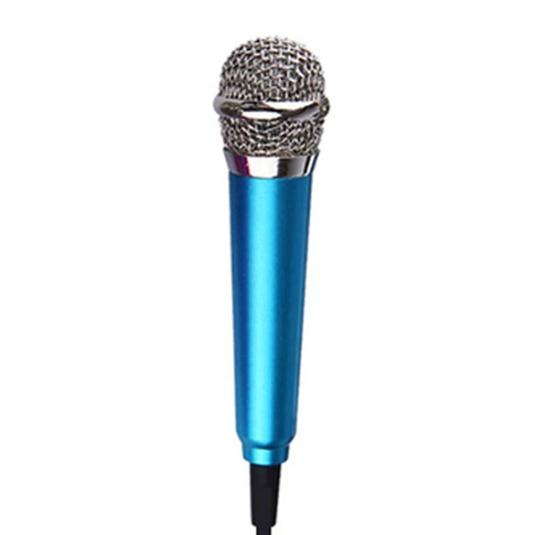 3.5mm Male + 3.5mm Female Ports Mini Household Mobile Phone Sing Song Metal Condenser Microphone, Compatible with IOS / Android System, Blue
