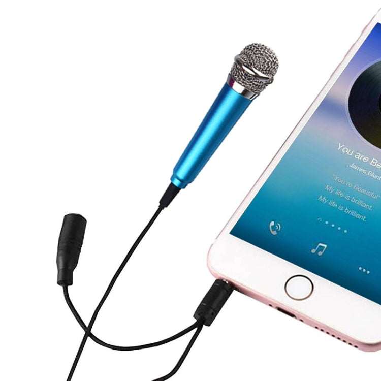 3.5mm Male + 3.5mm Female Ports Mini Household Mobile Phone Sing Song Metal Condenser Microphone, Compatible with IOS / Android System, Blue