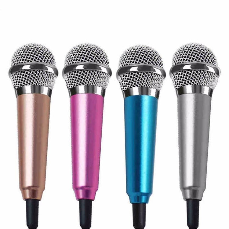 3.5mm Male + 3.5mm Female Ports Mini Household Mobile Phone Sing Song Metal Condenser Microphone, Compatible with IOS / Android System, Blue