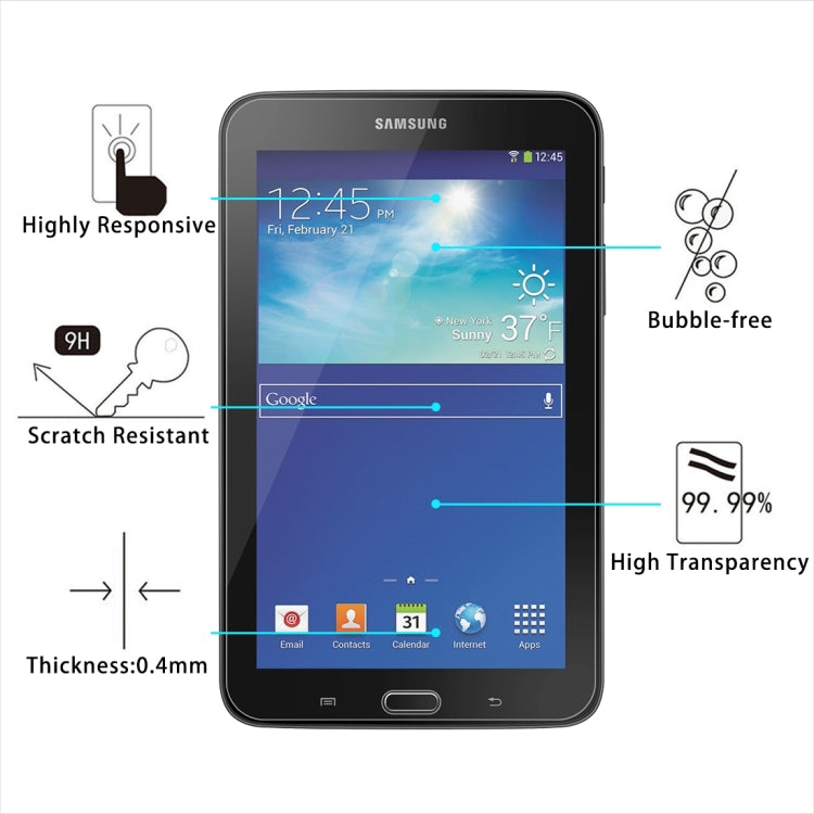 Lot de 100 films en verre trempé antidéflagrants 0,4 mm, dureté 9H+, 2,5D, pour Galaxy Tab 3 Lite T110 / T111 / T113, pour T110
