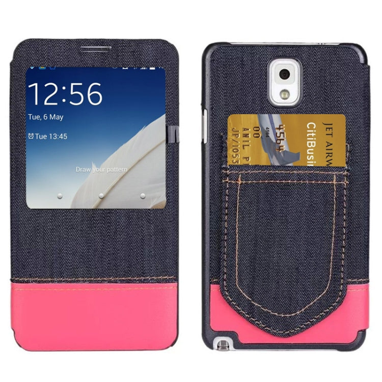 Jeans Style Flip Leather Case with Credit Card Slots & Call Display ID for Galaxy Note III / N9000