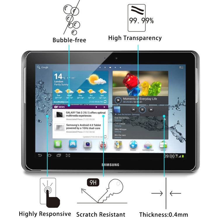 Film en verre trempé 2,5D 0,4 mm, dureté de surface 9H+, pour Galaxy Tab 2 / P5100, pour P5100