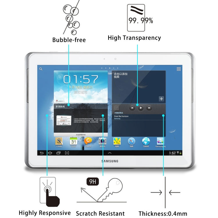 Film en verre trempé 2,5D 0,4 mm, dureté de surface 9H+, pour Galaxy Note 10.1 / N8000, pour N8000