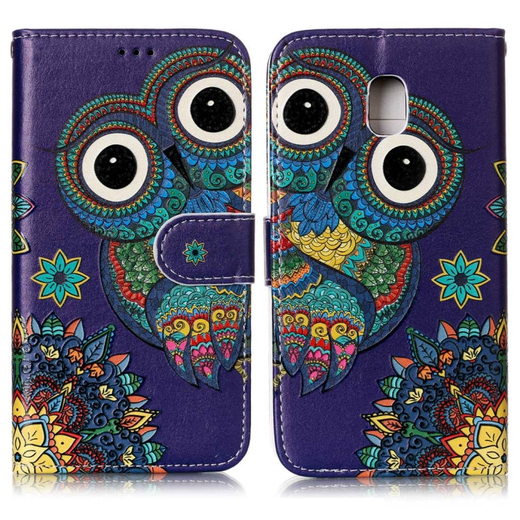 Étui à rabat horizontal en cuir brillant gaufré pour Galaxy J3 (2017) (version UE) avec support, emplacements pour cartes, portefeuille et cadre photo.
