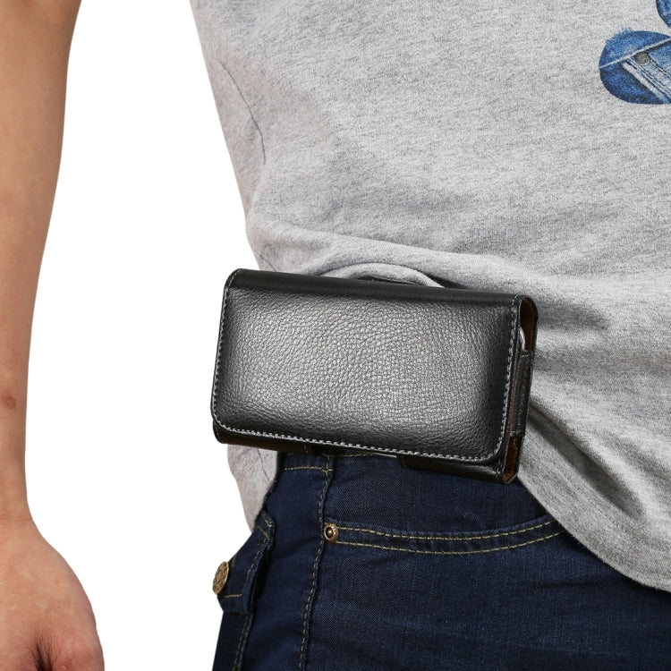 5.2 inch Litchi Texture Vertical Flip Thwartwise Genuine Leather Case / Waist Bag with Rotatable Back Splint for iPhone X  & Galaxy S7 & S6 Edge & S6 & S5, Sony Xperia Z5 & Z4 & Z3, Huawei P9 & P8, etc