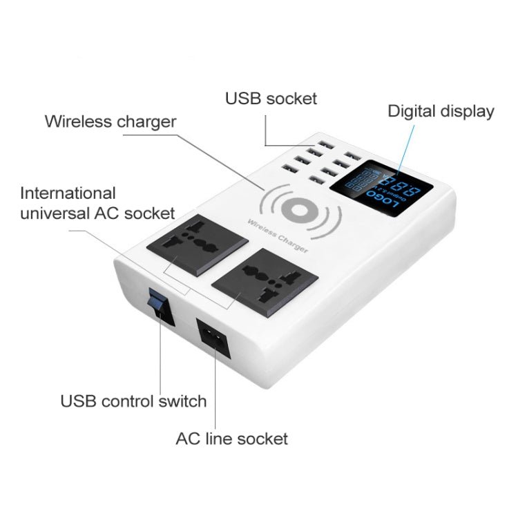 YC-CDA10W 10W Multi Port USB Intelligent Digital Display Fast Charging Wireless Charger, UK Plug, SAS1048A, SAS1048B, SAS1048C