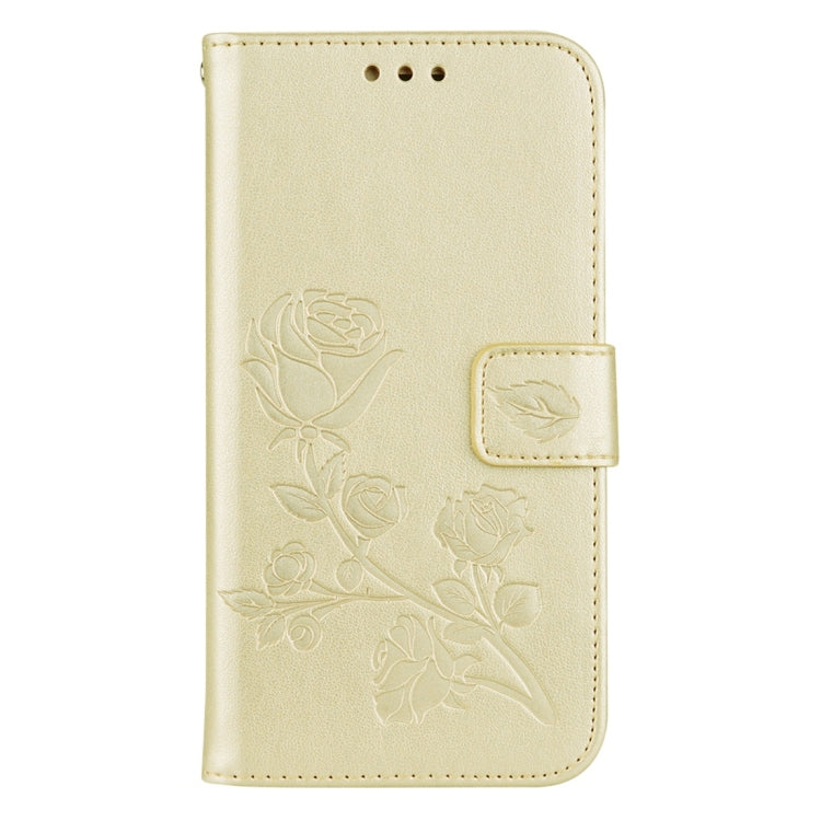 Étui à rabat horizontal en cuir avec motif de roses pressées et porte-cartes pour Samsung Galaxy J3 (2017) / J330 (version UE)