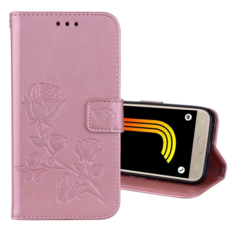 For Galaxy J3 (2017) / J330 (EU Version) Roses Pressed Flower Pattern Horizontal Flip Leather Case with Holder & Card Slots & Wallet