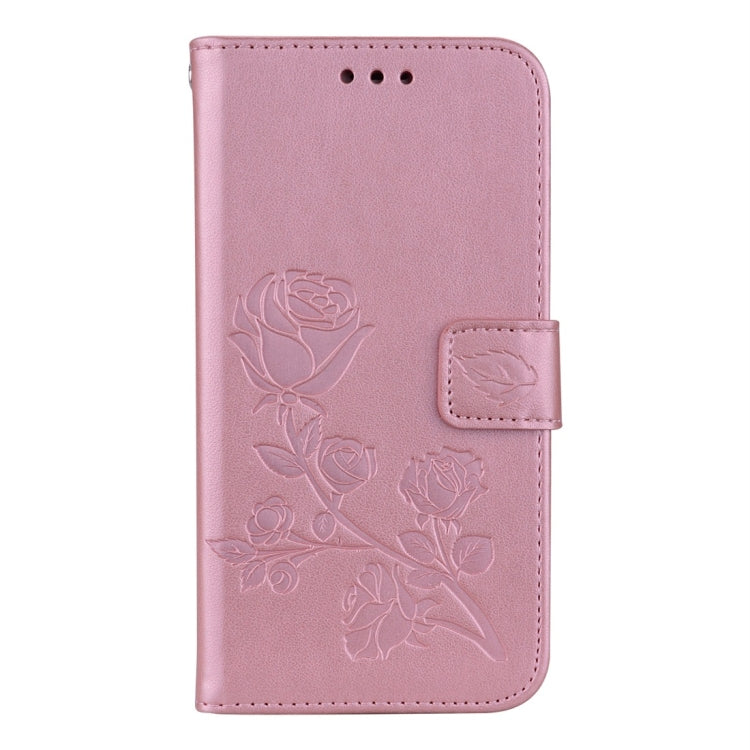 Étui à rabat horizontal en cuir avec motif de roses pressées et porte-cartes pour Samsung Galaxy J3 (2017) / J330 (version UE)