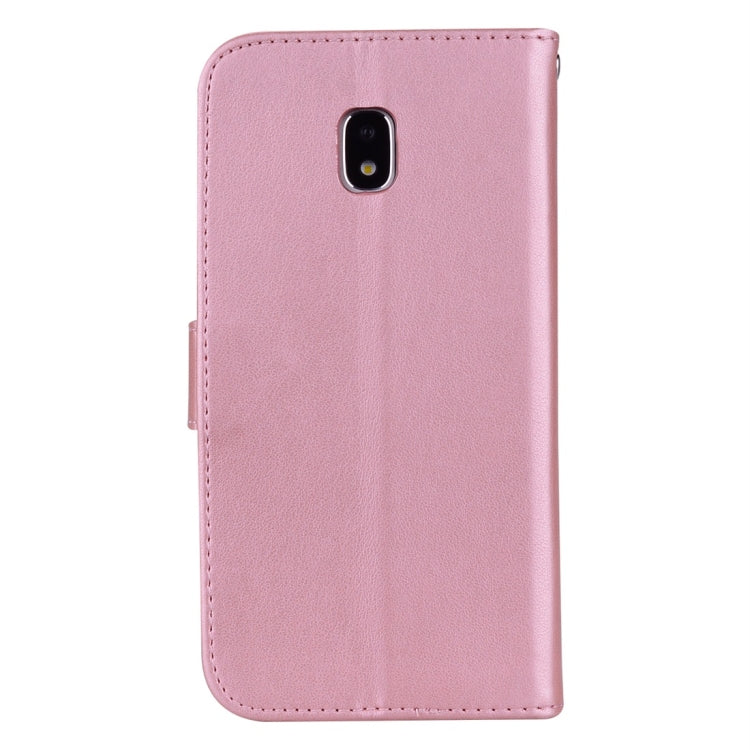 Étui à rabat horizontal en cuir avec motif de roses pressées et porte-cartes pour Samsung Galaxy J3 (2017) / J330 (version UE)