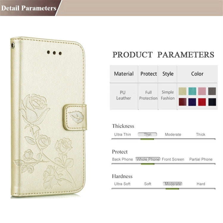 Étui à rabat horizontal en cuir avec motif de roses pressées et porte-cartes pour Samsung Galaxy J3 (2017) / J330 (version UE)