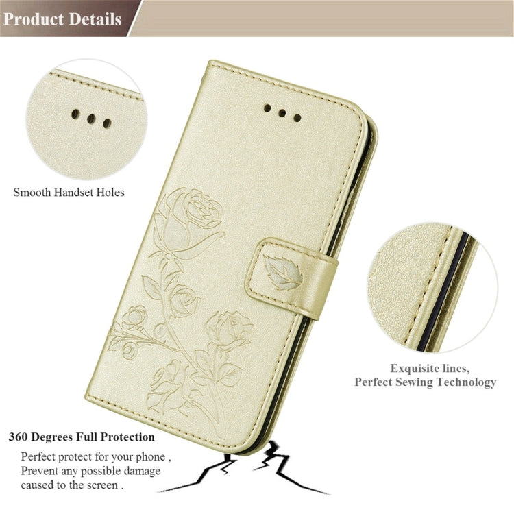 Étui à rabat horizontal en cuir avec motif de roses pressées et porte-cartes pour Samsung Galaxy J3 (2017) / J330 (version UE)