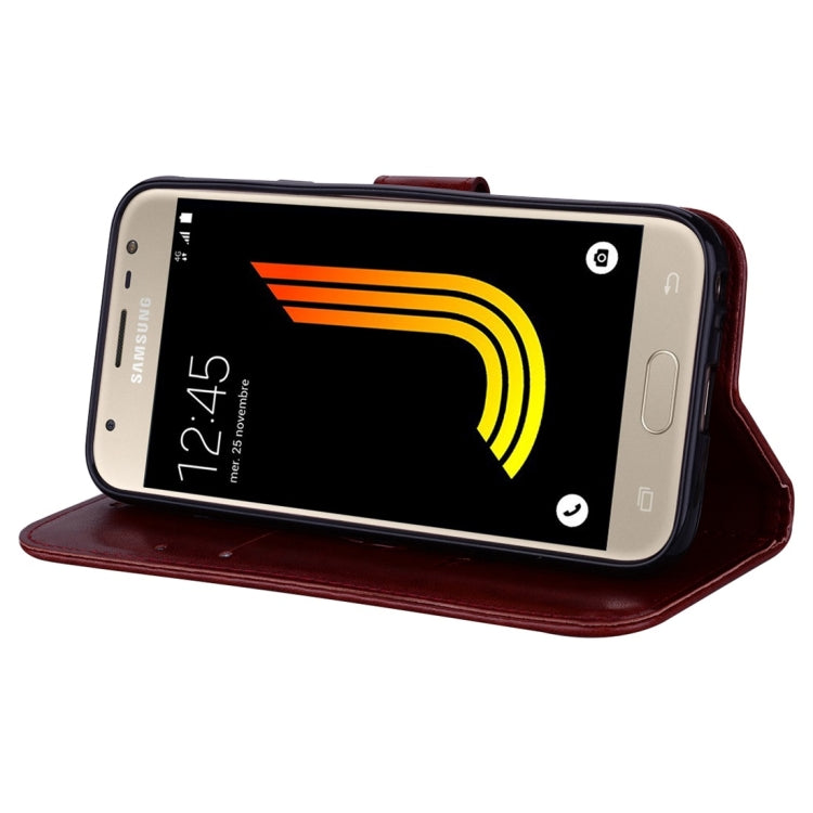 For Galaxy J3 (2017) / J330 (EU Version) Roses Pressed Flower Pattern Horizontal Flip Leather Case with Holder & Card Slots & Wallet