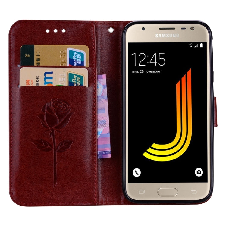 For Galaxy J3 (2017) / J330 (EU Version) Roses Pressed Flower Pattern Horizontal Flip Leather Case with Holder & Card Slots & Wallet