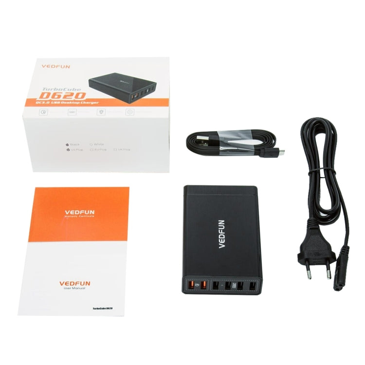 VEDFUN TurboCube D620 Six Ports Quick Charge 3.0 + SDDC Technology USB Charger, EU/US/UK Plug
