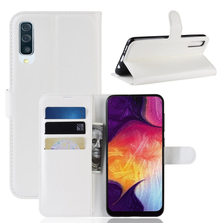 Étui à rabat horizontal en cuir texturé Litchi pour Galaxy A50, avec portefeuille, support et emplacements pour cartes, pour Galaxy A50 (1), pour Galaxy A50 (1)