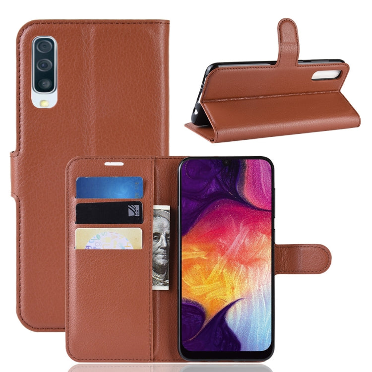 Étui à rabat horizontal en cuir texturé Litchi pour Galaxy A50, avec portefeuille, support et emplacements pour cartes, pour Galaxy A50 (1), pour Galaxy A50 (1)