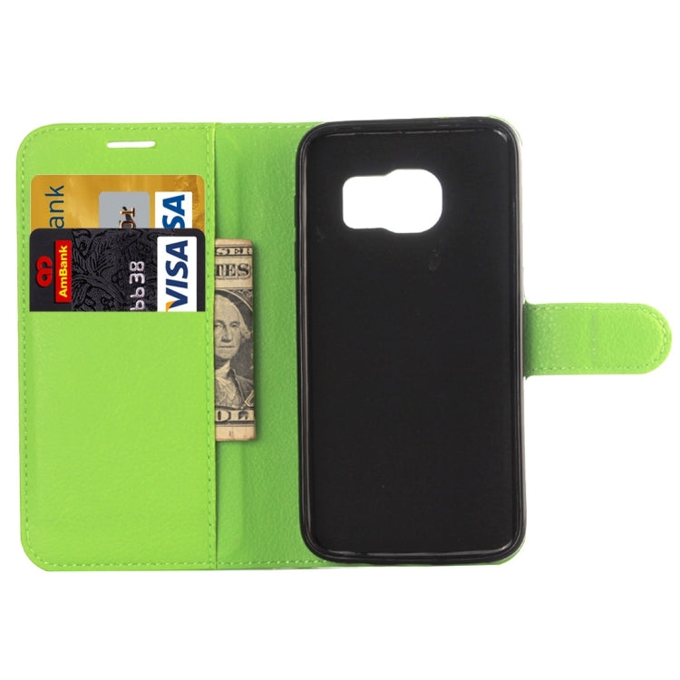 Étui à rabat horizontal en cuir à texture litchi pour Galaxy S7 / G930, avec support, emplacements pour cartes et portefeuille.