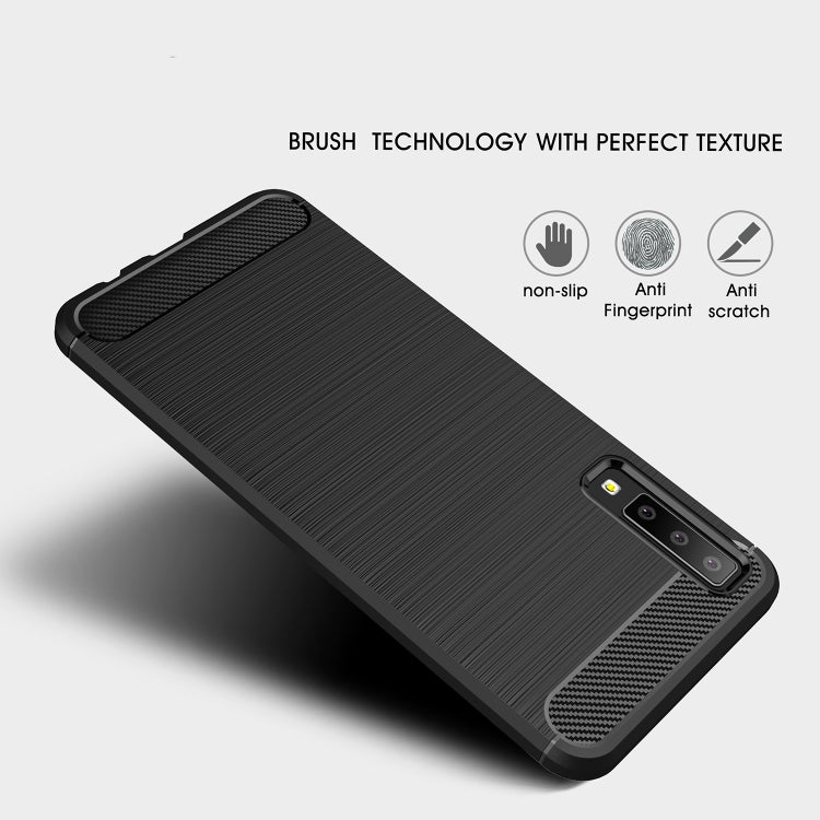For Galaxy A7 (2018) / A750 Brushed Carbon Fiber Texture TPU Shockproof Anti-slip Soft Protective Back Cover Case, For Galaxy A7 (2018)